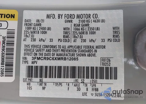 2021 Ford Bronco Sport Outer Banks из США, поврежденный, VIN 3FMCR9C6XMRB12085